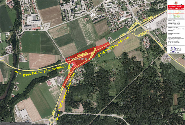Hier soll der neue Kreisverkehr entstehen. Die Bevölkerung hat nun bis 25. März Zeit, eine Stellungnahme dazu abzugeben. | Foto: Land OÖ