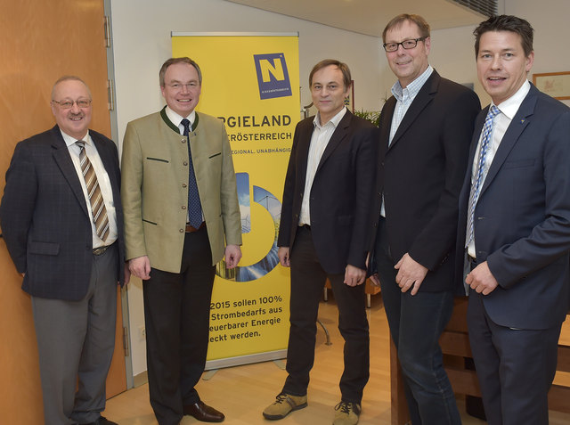 FWG-Obmann Herbert Wannemacher, Energie-Landesrat Stephan Pernkopf, Geschäftsführer Gerhard Stadler, Aufsichtsrat Richard Döltl, LAbg. Kurt Hackl. | Foto: NLK Filzwieser