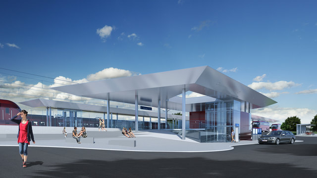 So soll der neue Bahnhof in Schärding nach der Fertigstellung des Umbaus 2017 aussehen. | Foto: Visualisierung ÖBB