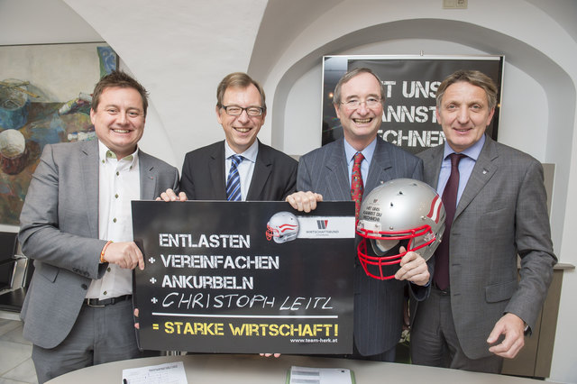 Dürfen jubeln: Der Wirtschaftsbund blieb bei der steirischen Wirtschaftskammerwahl die klare Nummer eins – Josef Herk (re.) ist der unumstrittene Sieger. Kurt Egger, Christian Buchmann und Christoph Leitl (v.l.) gratulierten. | Foto: WKO/Fischer
