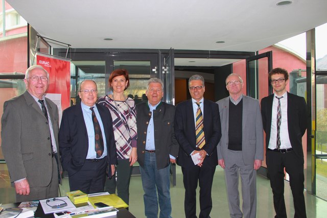Rudolf Zündt (Via Claudia Augusta Bavariae), Giorgio D'Agostini (Via Claudia Augusta Italien und Präsident EWIV Via Claudia Augusta), Silvia Conte (Quarto d'Altino), Siegfried Gohm (Via Claudia Augusta Tirol), Harald Pechlaner (EURAC), Reinhard Walk (Via Claudia Augusta Bavariae) und Michael Volgger (EURAC). | Foto: VCA