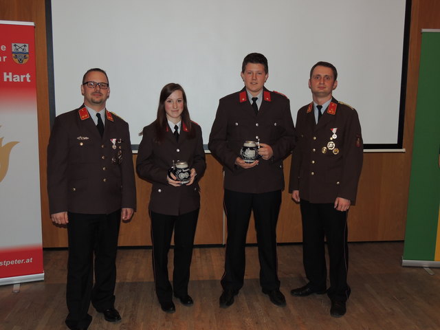 Eva Berger und Mathias Unger wurden im Rahmen der Vollversammlung der Feuerwehr St. Peter angelobt. | Foto: FF St. Peter