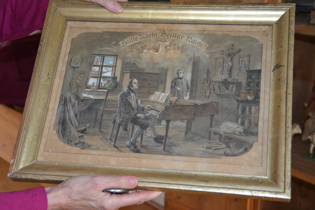 Eine alte Zeichnung zeigt Franz Xaver Gruber und Joseph Mohr.