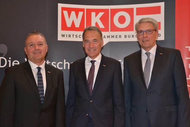 Der wiedergewählte Präsident Peter Nemeth mit seinen neuen Vizes Klaus Sagmeister (links) und Paul Kraill. | Foto: Wirtschaftskammer