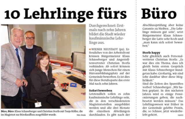 Im Exklusiv-Bericht der Bezirksblätter waren es noch - besser vorsichtiger, aufstocken kann man noch immer - zehn Lehrlinge.