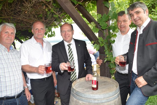 Der Uhudler soll als "Obstwein" eingestuft werden, um langfristig gesichert zu sein, schlägt Andreas Liegenfeld (Mitte) vor.