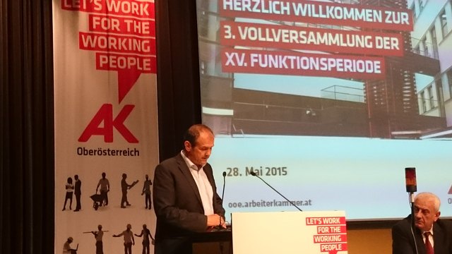 Am Donnerstag, den 28. 05. 2015 fand gemäß § 52 Absatz 1 Arbeiterkammergesetz die 3. Vollversammlung der XV. Funktionsperiode der Kammer für Arbeiter und Angestellte für Oberösterreich, im Kongresssaal der AKfOÖ in Linz, Volksgartenstraße 40, statt.