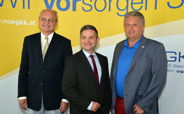 NÖGKK-Generaldirektor Mag. Jan Pazourek, Gesundheitslandesrat Ing. Maurice Androsch, NÖGKK-Obmann Gerhard Hutter