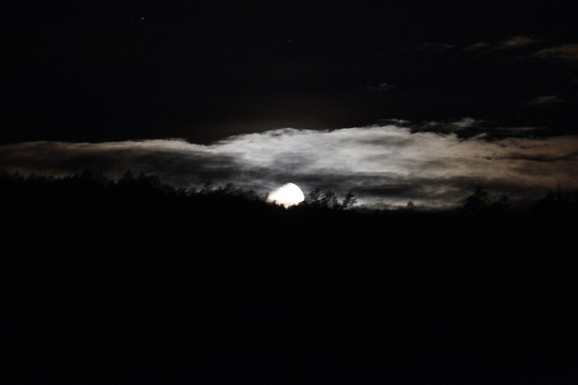 So hell (und heiß) der Tag- so finster die Nacht. Der Mond wird vom Himmel und Erde am Horizont scheinbar erdrückt