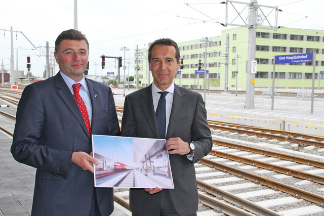"Am Zug": Neo-Verkehrslandesrat Jörg Leichtfried und Christain Kern, ÖBB | Foto: ÖBB/Posch