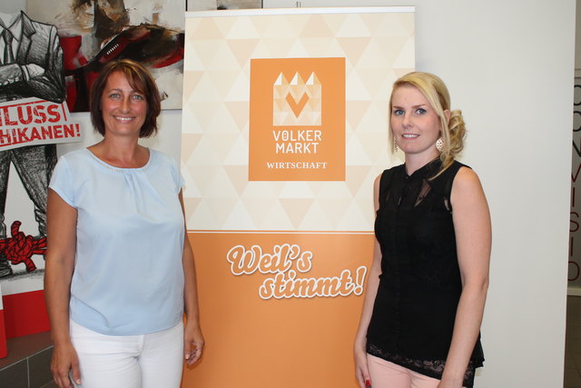 Wirtschaftsreferentin Angelika Kuss-Bergner (links) und Wirtschaftsverein-Geschäftsführerin Nicole Malle wollen die Völkermarkter Unternehmer zu mehr Werbung motivieren