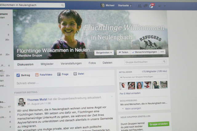 Am Montag hatte die Facebook-Gruppe "Flüchtlinge Willkommen in Neulengbach" bereits 175 Mitglieder.