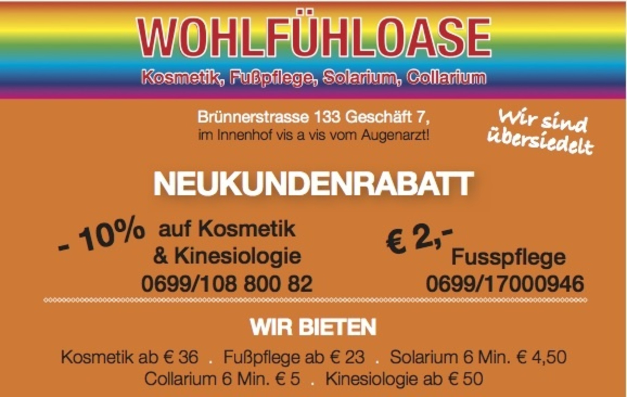 Kosmetik Fusspflege Solarium Collarium In 1210 Wien Floridsdorf Wohlfuhloase Ist Ubersiedelt Wieden