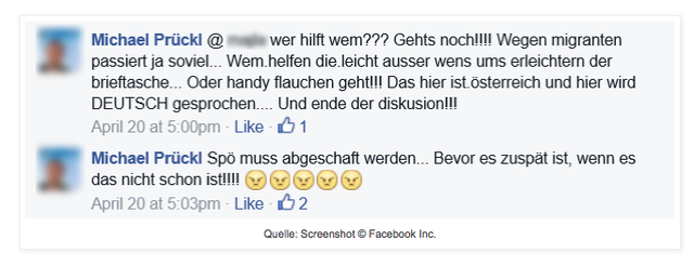 Auf www.heimatohnehass.at veröffentlichtes Posting von Michael Prückl.