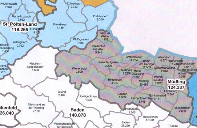 Als Gemeinde an der Grenze zwischen dem Teilbezirk Purkersdorf und dem Bezirk Mödling diskutierten die Wolfsgrabener Gemeinderäte: PL oder doch MD? | Foto: Grafik: Land NÖ