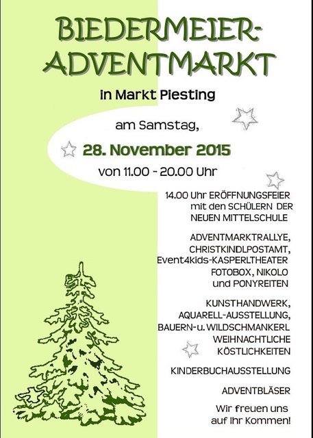Besuchen sie den Biedermeier-Adventmarkt am 28.11.2015 in Markt Piesting!