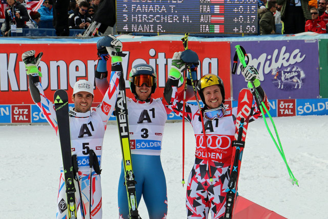 Thomas Fanara, Ted Ligety und Marcel Hirscher