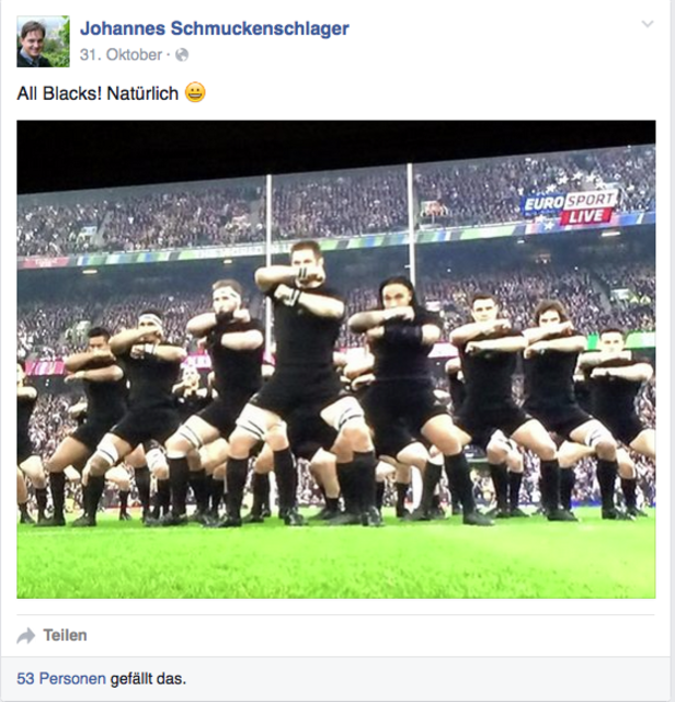 All-Backs-Fan: Johannes Schmuckenschlager zeigt sich auch als Rugby-Fan. | Foto: privat