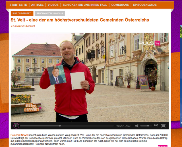 Schulden? Laut einem Puls 4 Beitrag im Mai steht St. Veit ziemlich in der Kreide | Foto: KK/Screenshot Puls 4