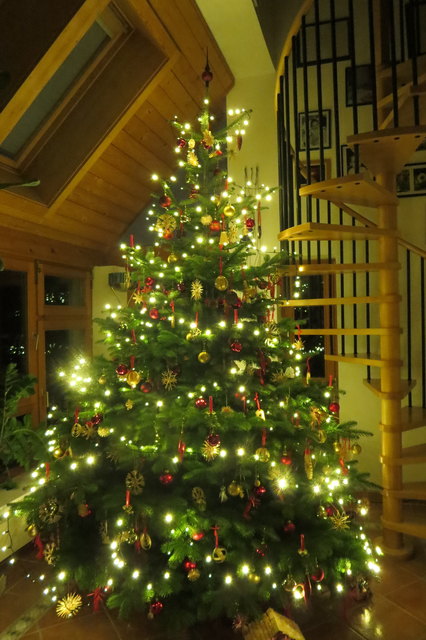 3,10 m ist unser Christbaum hoch. Und er wurde mit viel Liebe geschmückt!