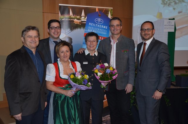 v.l.n.r.: Herbert Spitzer (WKO-Regionalstellenobmann Hartberg-Fürstenfeld), Florian Ferl (WKO-Regionalstellenleiter Hartberg-Fürstenfeld), Gerti Haas und Gerti Krobath (TSM®-Gesundheitsoase der Heiltherme Bad Waltersdorf), Gernot Deutsch (GF Heiltherme Ba | Foto: Quellenhotel Heiltherme Bad Waltersdorf