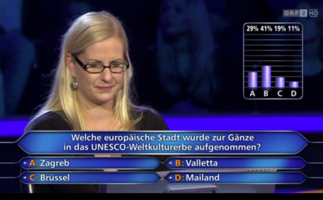 Judith Obermann musste bei Frage 9 zwei Joker einsetzen, um auf die richtige Antwort (Valletta) zu kommen. Zuvor meisterte sie alle Fragen souverän.