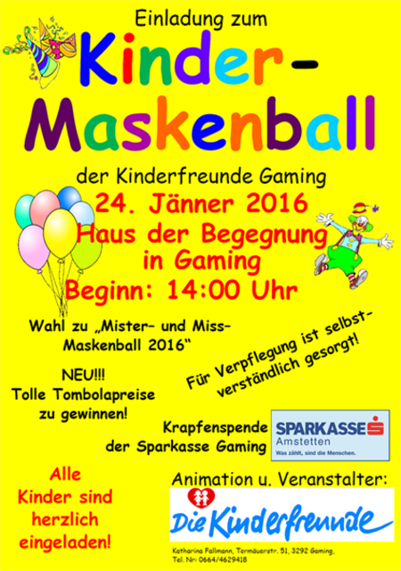 Beim Kindermaskenball in Gaming werden tolle Tombolapreise verlost.