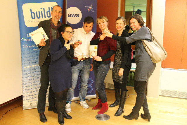 Klaus Candussi (atempo), Tanja Scheliessnig (build! Gründerzentrum), Ali und Cornelia Mayer (Topfreisen), Stefanie Michor und Karin Kiendler (aws)