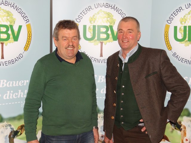 Obmann und Spitzenkandidat des UBV Johann Ilsinger und Obmann-Stellvertreter Johann Herbst wollen sich für die Bauern einsetzen.