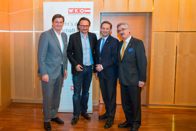 Am Foto: WK-Präsident Jürgen Mandl, Kommunikationsprofi Peter Brandl, Landesrat Christian Benger und WK-Spartenobmann Helmut Hinterleitner