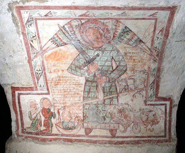 Das Fresko "St. Michael als Seelenwäger", um 1380. Wegen der Rötelinschrift von 1617 wurde es fälschlicherweise auf später datiert | Foto: Foto: Huber