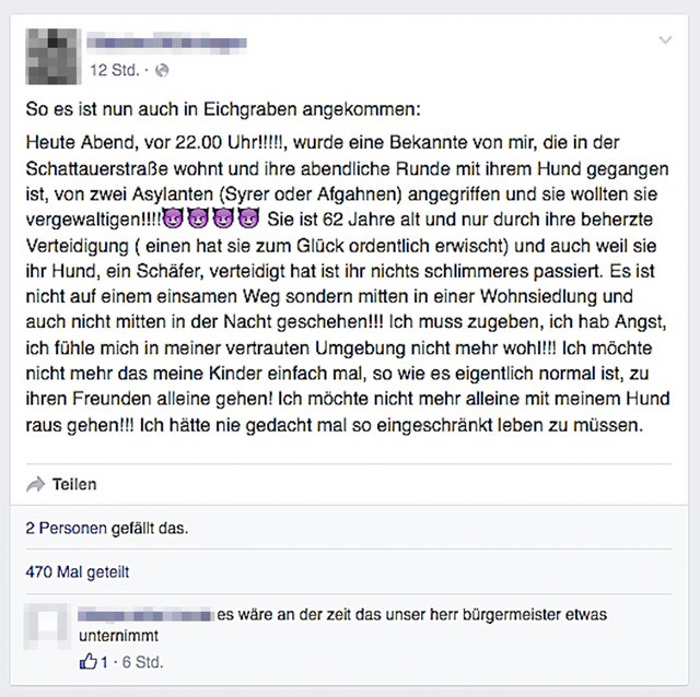 Eine versuchte Vergewaltigung in Eichgraben war der Inhalt eines Postings am Sonntagabend.