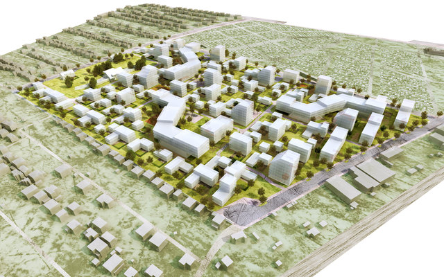 So soll der Wildgarten aussehen. Im großen Wohnblock rechts oben finden 100 Gemeindewohnungen Platz. | Foto: (c) Schreiner Kastler