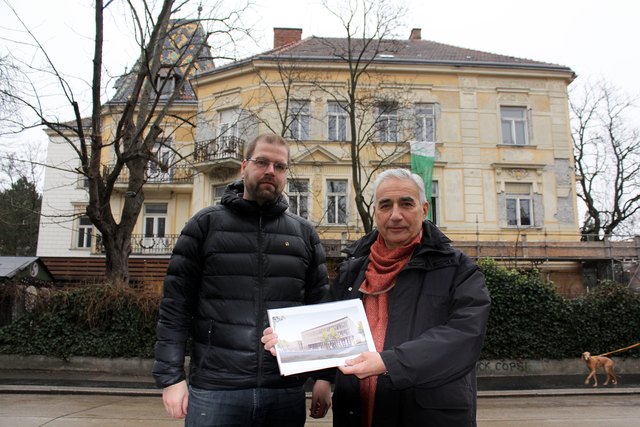 Markus Landerer (Initiative Denkmalschutz) und Thomas Feiger (Wiener Cottage Verein) haben gemeinsam eine Petition zur Rettung ges Türkenwirts eingebracht