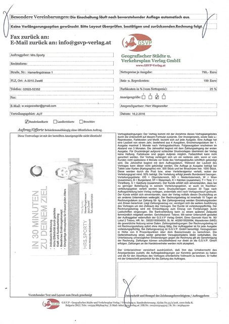 Nach einem Anruf der Firma G.S.V.P erhalten die Unternehmer umgehend per Mail ein Formular. Warnung: Nichts ausfüllen oder zurückschicken bzw. einen Vertrag eingehen!