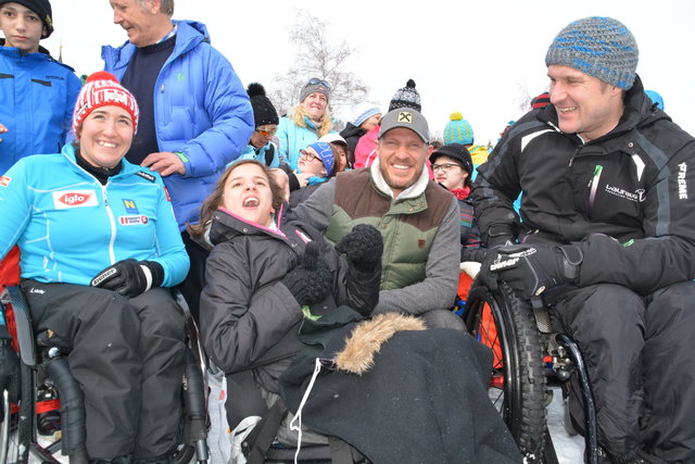 Laureus Botschafter Hermann Maier, Martin Braxenthaler und Behindertensportlerin Claudia Lösch in Seefeld.
