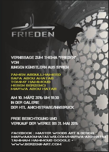 Unter dem Titel "Frieden" stellten zurzeit syrische Künstler ihre Kunstwerke in der HTL in der Anichstraße aus.  | Foto: MeinBezirk