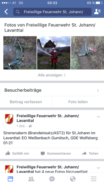 Das Posting der Freiwilligen Feuerwehr (FF) St. Johann im Lavanttal aus "Facebook" | Foto: Screenshot