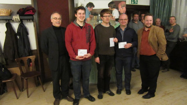 Präsident des LV OÖ Kons. Günter Mitterhuemer, Florian Mostbauer, Turniersieger Florian Sandhöfner, Wolfgang Wadsack, Gerald Huemer (Sv Hörsching)