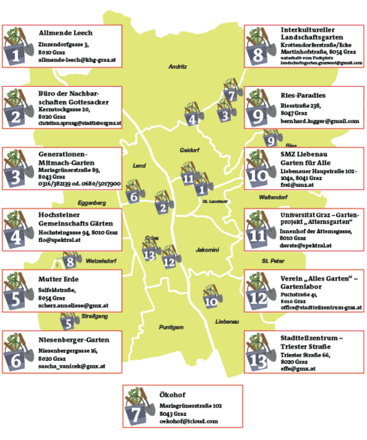 Eine Auswahl der Gemeinschaftsgärten der Stadt. | Foto: KK