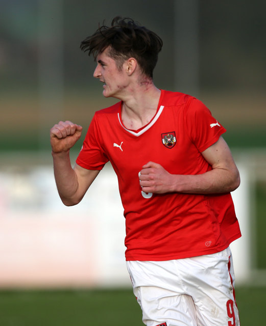 Martin Krienzer jubelt im Nationalteam-Trikot. Der Stallhofener traf in jedem seiner vier Spiele für due U-16-Auswahl. | Foto: GEPA pictures/Walter Luger