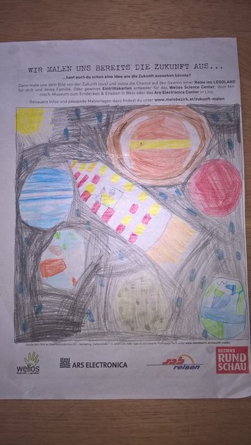 Wir fliegen von der Erde zur Sonne und erforschen den Weltraum - von Leon Pichlmann (7 Jahre)