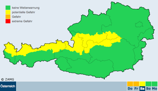 Wetterwarnung für Österreich am Pfingstsamstag | Foto: ZAMG