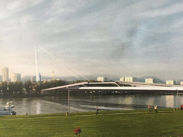 Die Fahrradbrücke würde zwischen Eisenbahnbrücke und Nibelungenbrücke errichtet werden. | Foto: Stadt Linz