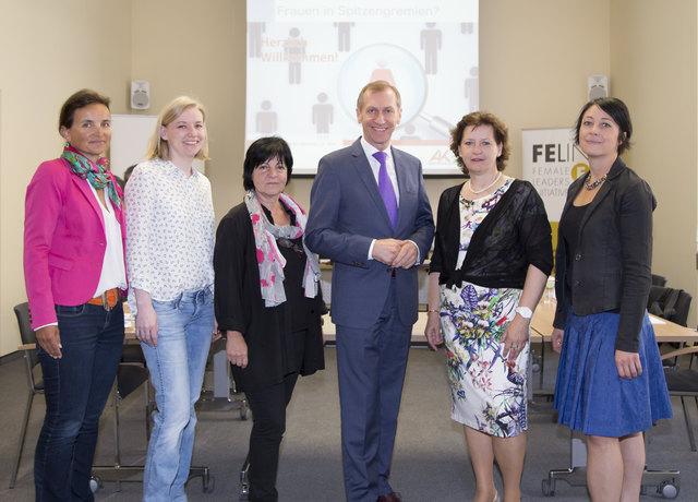 Präsentierten Managementreport: Bernadette Pöcheim Leiterin AK-Referat Frauen und Gleichstellung, Christina Wieser (AK Wien), Heide Cortolezis, Obfrau Verein Felin, AK-Präsident Josef Pesserl, Landesrätin Ursula Lackner, Vizebürgermeisterin Martina Schröc | Foto: AK Graf