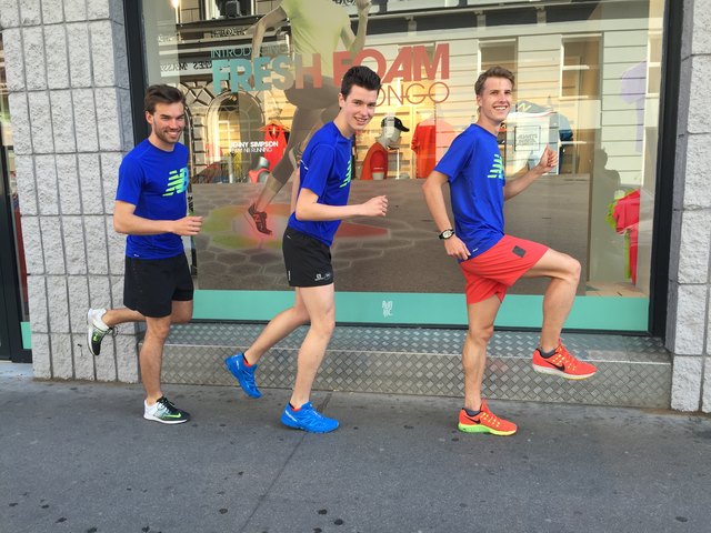 Harte Konkurrenz für die anderen Wienathlon-Teilnehmer: Christoph Schatzmann, Paul Plumer und Valentin Schneider (v.l.n.r.) laufen fast täglich.