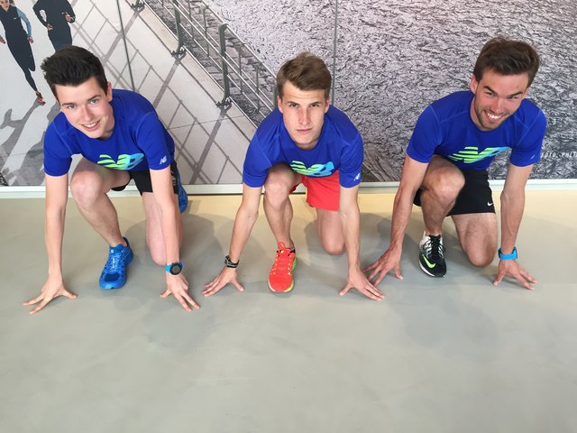 Paul Plumer, Valentin Schneider und Christoph Schatzmann (v.l.n.r.) laufen für die Innere Stadt beim Wienathlon.