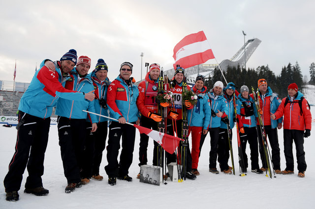 Die Biathleten bei der WM in Oslo beim Medaillenerfolg von Dominik Landertinger und Simon Eder. | Foto: GEPA Pictures