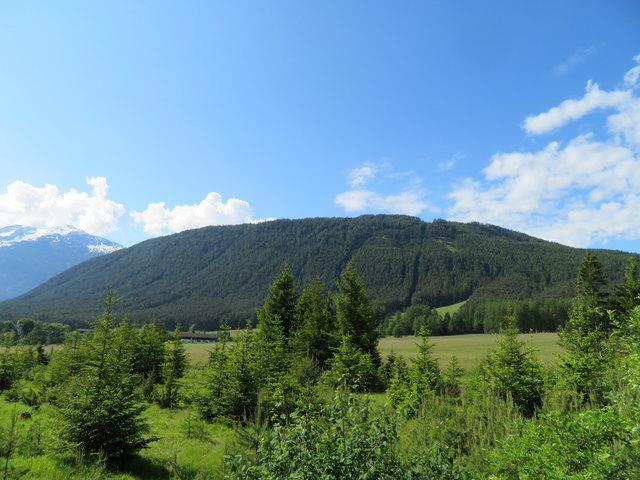 Sanft gerundet und komplett bewaldet- so erscheint der Grünberg, wenn man ihn vom nördlich gelegenen Obsteig aus betrachtet