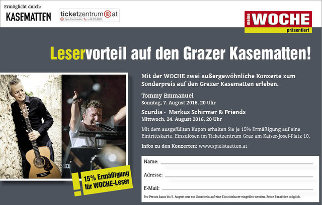 Kupon ausdrucken, ausfüllen und je 15% Ermäßigung auf eine Eintrittskare erhalten.